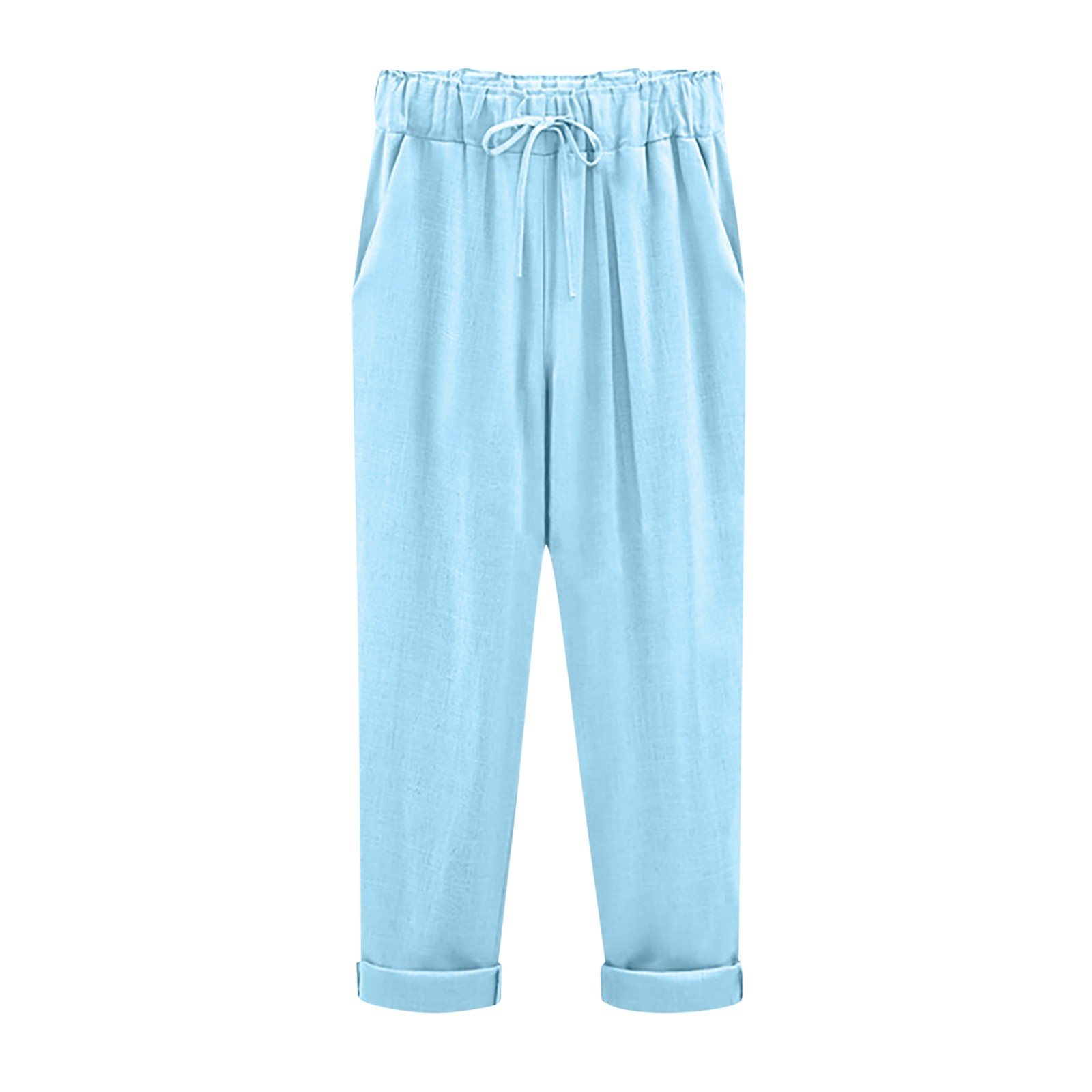 thumbnail image 4 of Pantalones de imitación de algodón y lino para mujer: pantalones holgados y finos de largo 9/10, poliéster, ropa informal de verano, 4 of 4